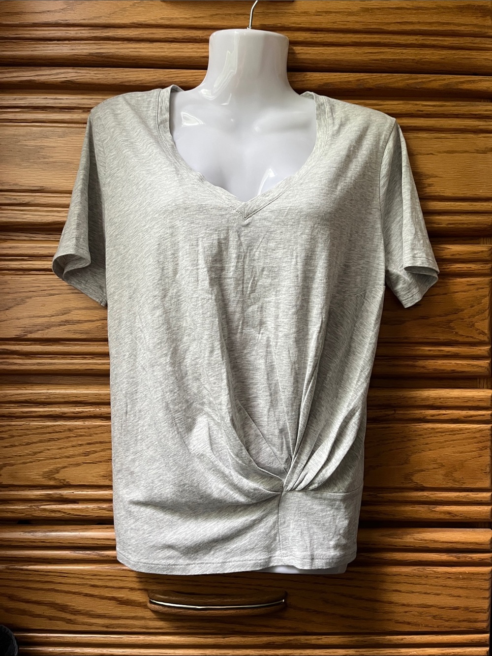 Express • Twist Front V-Neck Tee in Light Gray Heathered Color • Size XS
